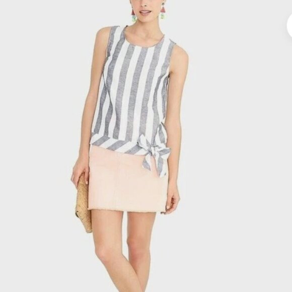 NWT J. Crew Tie Waist Bow Linen Top Tank Blouse Stripe Size 14 - Picture 3 of 12